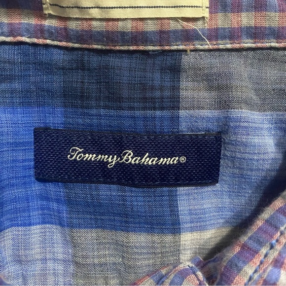 Tommy Bahama Dual Lux Gingham Cotton Purple Pink Button Up Shirt - Picture 4 of 5